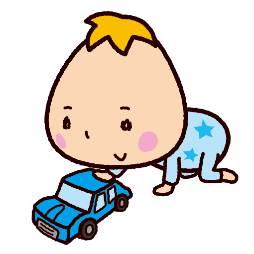 車のおもちゃで遊ぶ赤ちゃんのイラスト 2カット イラストくん