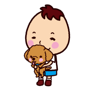 犬を抱っこする子供のイラスト