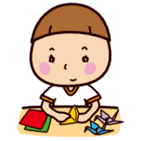折り紙を折る子供のイラスト