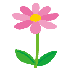 ピンクの花のイラスト（茎・葉）
