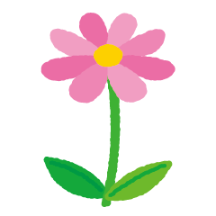 ピンクの花のイラスト（茎・葉）