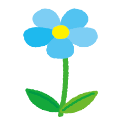 青い花のイラスト（茎・葉）