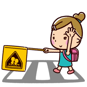 横断歩道を渡る女の子のイラスト（交通安全）