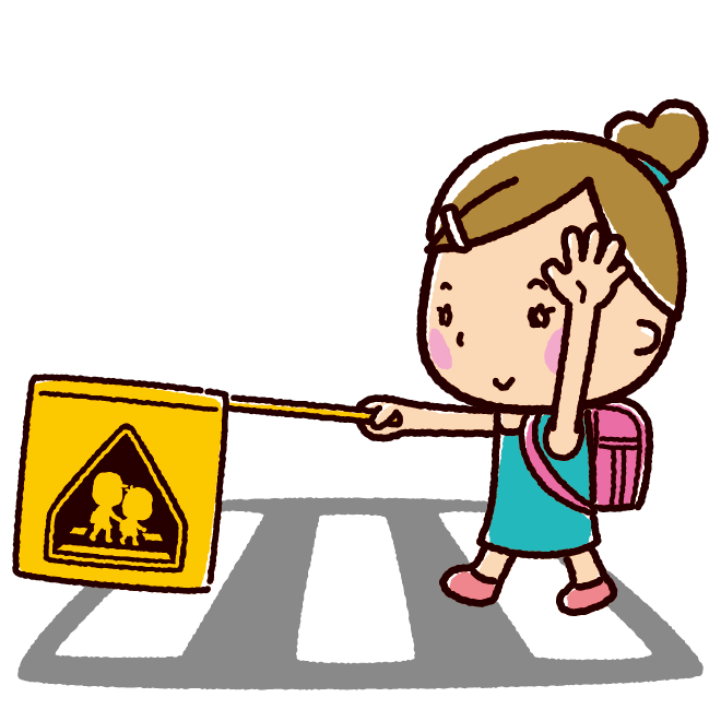 横断歩道を渡る女の子のイラスト 交通安全 2カット イラストくん
