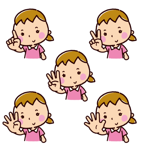 指で数を数えるイラスト（女の子・1〜5）（5カット）