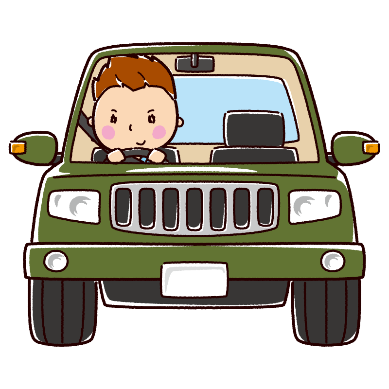 オフロードカーを運転する男性のイラスト イラストくん