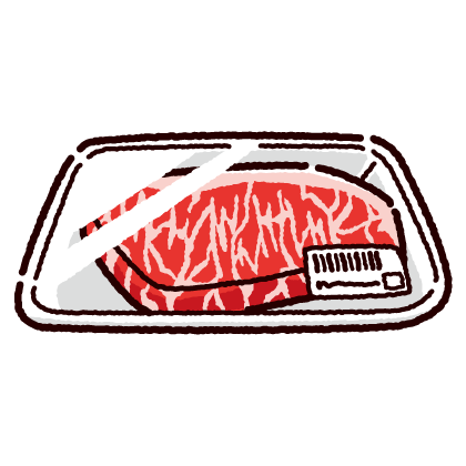 パックに入った牛ロース肉のイラスト（ステーキ）（2カット）