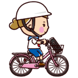 自転車に乗る女子学生のイラスト（ヘルメット）