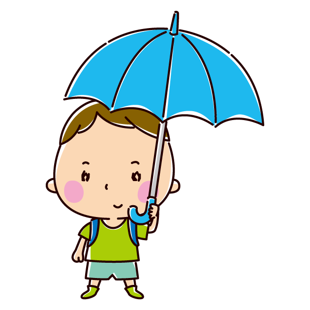 傘をさす小学生のイラスト 男の子 2カット イラストくん