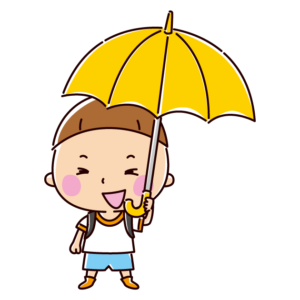 傘をさす小学生のイラスト（男の子）