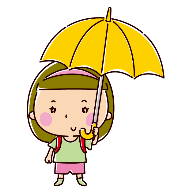 傘をさす小学生のイラスト 女の子 2カット イラストくん