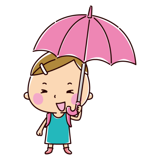 傘をさす小学生のイラスト（女の子）（2カット）