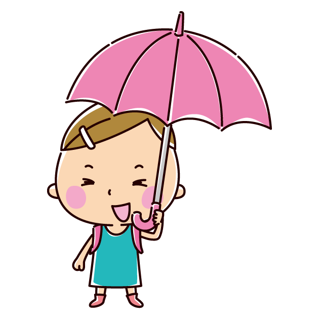 傘をさす小学生のイラスト 女の子 2カット イラストくん