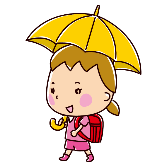 傘をさして歩く小学生のイラスト 女の子 2カット イラストくん