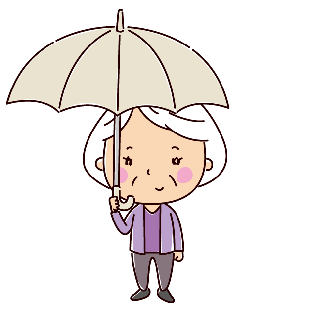 傘をさす女性のイラスト 老人 2カット イラストくん