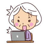パソコンと驚く老人のイラスト（おばあさん）（2カット）