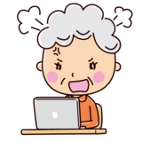 パソコンと怒る老人のイラスト（おばあさん）