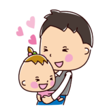 愛しい赤ちゃんを抱っこするイラスト（パパ・父親）