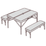 アウトドアテーブルとベンチのイラスト（バーベキューテーブル）