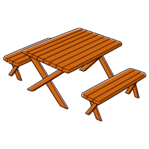 バーベキューテーブルとベンチのイラスト（ガーデンテーブル）