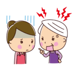 嫁姑のイラスト（落ち込む嫁と怒る姑）