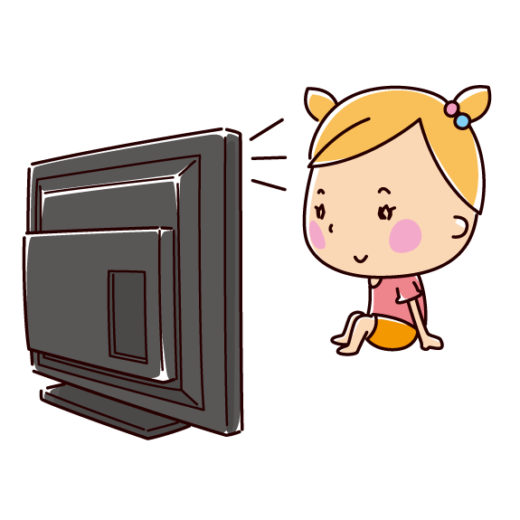 テレビを見る子供のイラスト（女の子）（2カット）