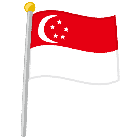 国旗ポールのイラスト（シンガポール）（2パターン）