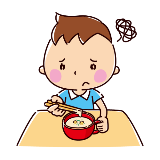 箸でスープを食べるイラスト（男の子）