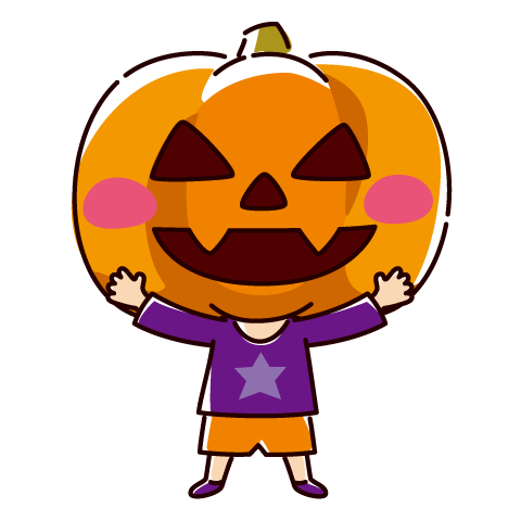 ハロウィンのイラスト（かぼちゃ頭・男の子）（2カット）