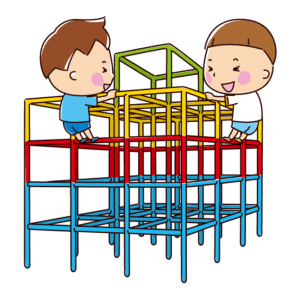 ジャングルジムで遊ぶ子供のイラスト