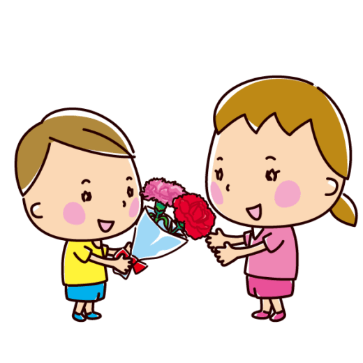 花束をわたすイラスト（男の子が女の子に）