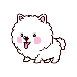 ポメラニアンのイラスト(全身・ななめ・白)